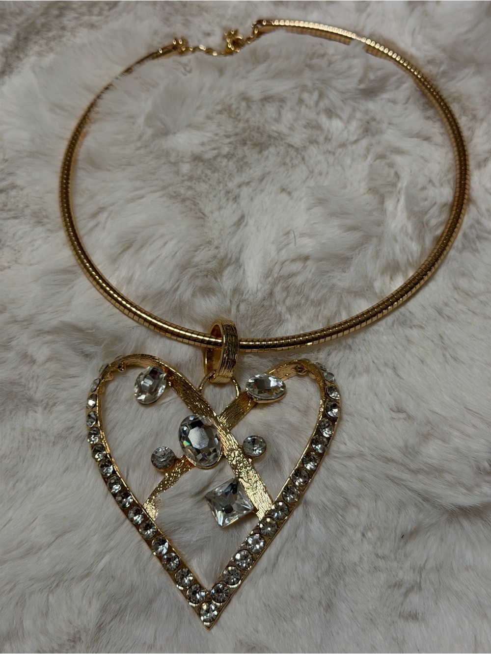 Gold Heart Pendant Necklace with Clear Crystal Accents
